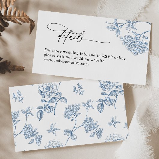 Viktorianisch Blue Floral Calligraphy Details Card Visitenkarte