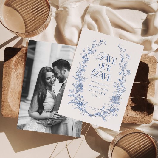 Viktorianisch Blue Floral Dusty Blue Foto Save The Date