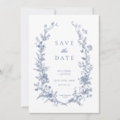 Viktorianisch Blue Floral Dusty Blue Wedding Save The Date (Vorderseite)