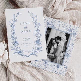 Viktorianisch Blue Floral Dusty Blue Wedding Save The Date