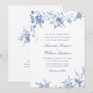 Viktorianisch Blue French Garden Blumenhochzeit Einladung