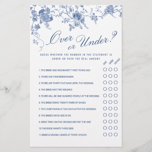 Viktorianisch Blue French Garden Brautparty Game (Vorderseite)