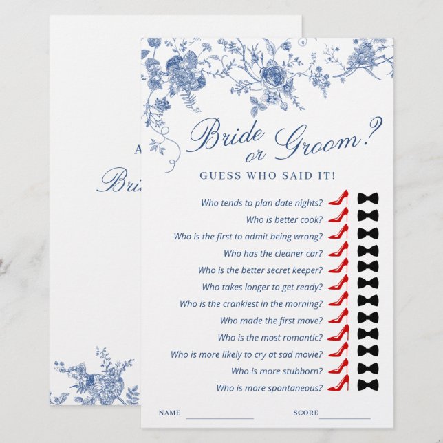 Viktorianisch Blue French Garden Brautparty Game (Vorne/Hinten)