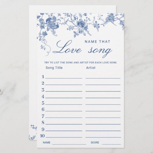 Viktorianisch Blue French Garden Brautparty Game (Vorne/Hinten)