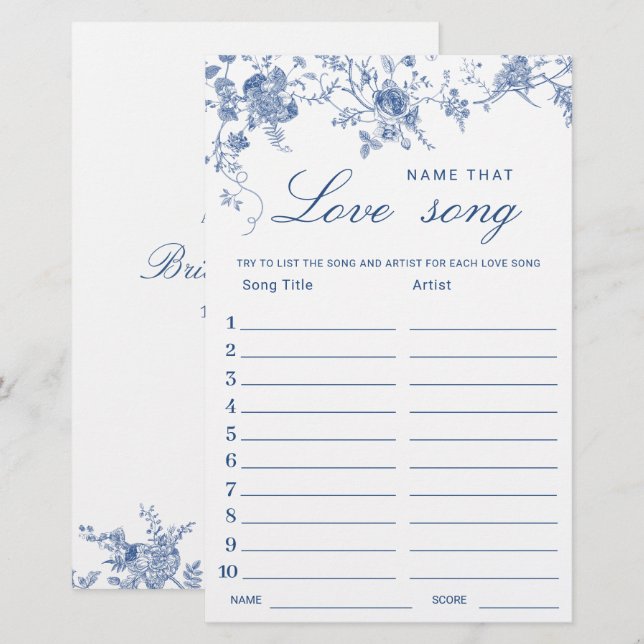 Viktorianisch Blue French Garden Brautparty Game (Vorne/Hinten)