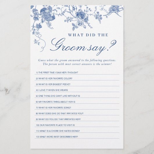 Viktorianisch Blue French Garden Brautparty Game (Vorderseite)