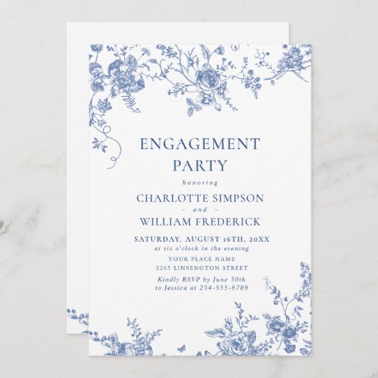 Viktorianisch Blue French Garden ENGAGEMENT PARTEI Einladung (Vorne/Hinten)