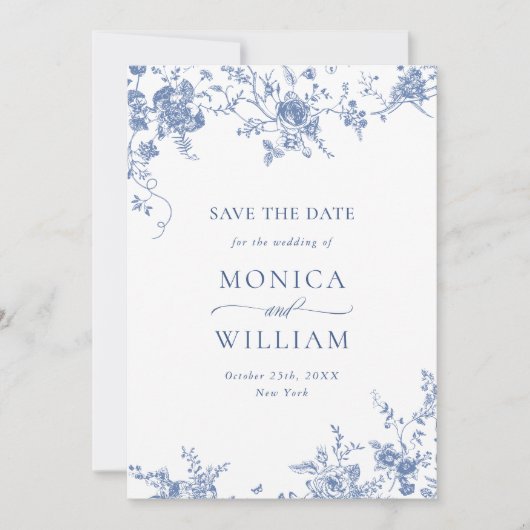 Viktorianisch Blue French Garden Foto Hochzeit Save The Date (Vorderseite)
