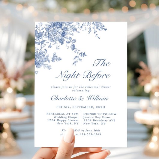 Viktorianisch Blue French Garden Probe Dinner Einladung