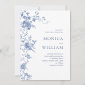 Viktorianisch Blue French Garden QR Code Foto Wedd Einladung (Vorderseite)