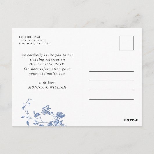 Viktorianisch Blue French Garden Wedding Save the Postkarte (Rückseite)