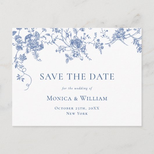 Viktorianisch Blue French Garden Wedding Save the Postkarte (Vorderseite)