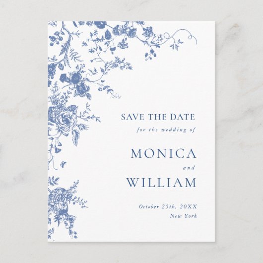 Viktorianisch Blue French Garden Wedding Save the  Postkarte (Vorderseite)