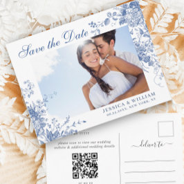 Viktorianisch Blue French Garden Wedding Save the Postkarte