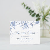Viktorianisch Blue French Garden Wedding Save the Postkarte (Stehend Vorderseite)