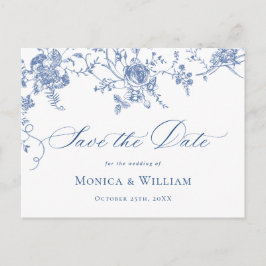 Viktorianisch Blue French Garden Wedding Save the Postkarte