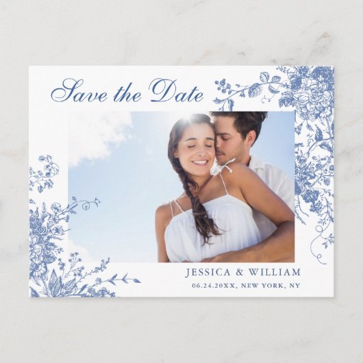 Viktorianisch Blue French Garden Wedding Save the Postkarte (Vorderseite)