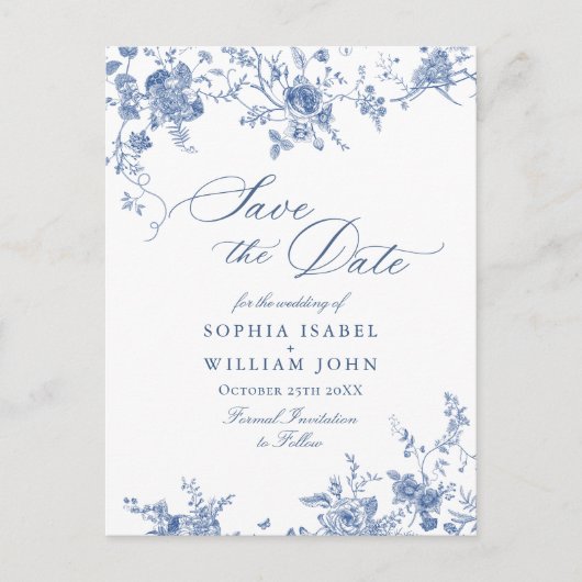 Viktorianisch Blue French Garden Wedding Save the  Postkarte (Vorderseite)