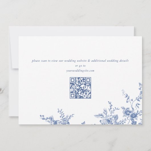 Viktorianisch Blue French Rose Garden QR-Code Hoch Save The Date (Rückseite)