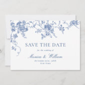 Viktorianisch Blue French Rose Garden QR-Code Hoch Save The Date (Vorderseite)