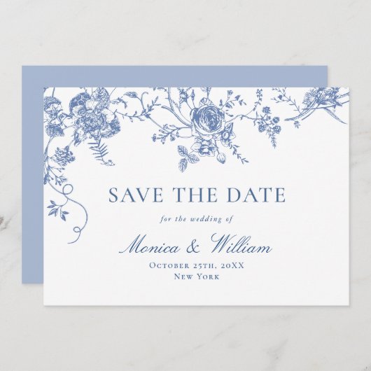 Viktorianisch Blue French Rose Garden Save The Date (Vorne/Hinten)