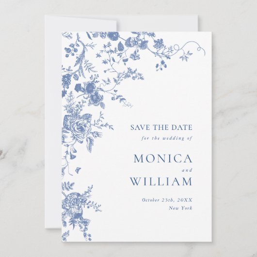 Viktorianisch Blue French Toile Garden Save The Date (Vorderseite)