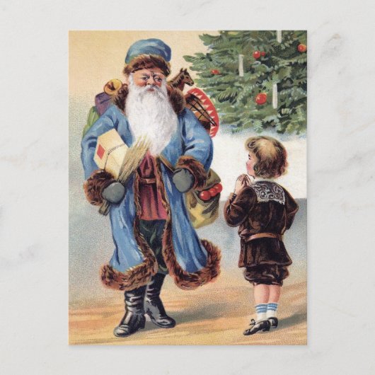 Viktorianisch Blue Robed Santa Postkarte (Vorderseite)