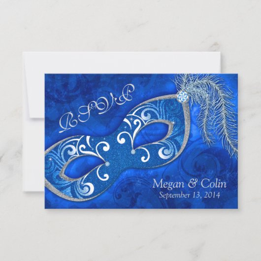 Viktorianisch Blue Silver Masquerade Ball Wedding  RSVP Karte (Vorderseite)
