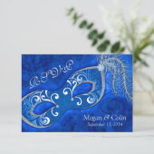 Viktorianisch Blue Silver Masquerade Ball Wedding  RSVP Karte (Stehend Vorderseite)