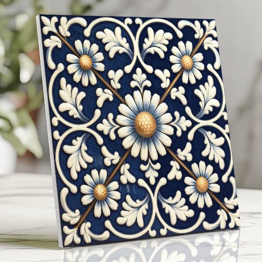 Viktorianisch Blue und Elfenbein Daisy Pattern Fliese