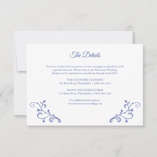 Viktorianisch Blue Wedding Details Card Einladung (Vorderseite)