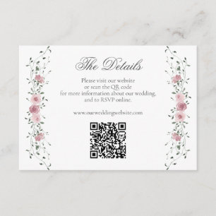 Viktorianisch Blush Pink Floral Wedding Website QR Begleitkarte