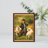 Viktorianisch Boy und St. Bernard Hunde Postkarte (Stehend Vorderseite)