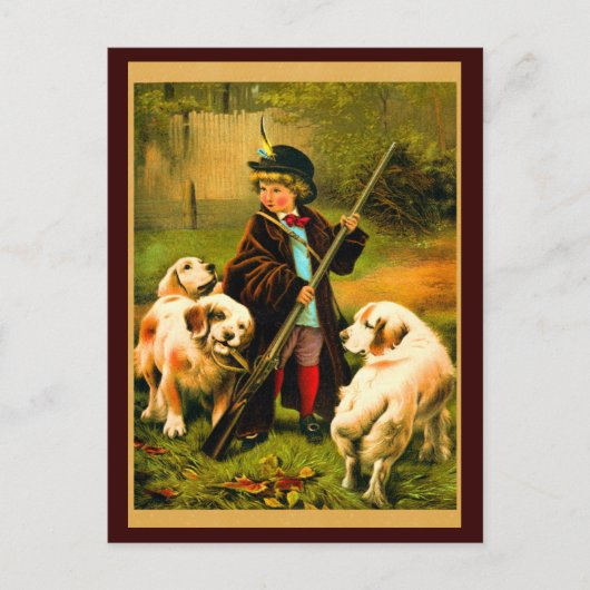 Viktorianisch Boy und St. Bernard Hunde Postkarte (Vorderseite)
