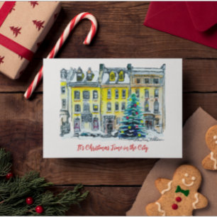 Viktorianisch Brownstone HandGezeichnet Weihnachte Karte