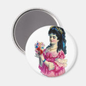 Viktorianisch Brünett in rosa Gourmet mit Bouquet Magnet (Vorderseite/Rückseite)