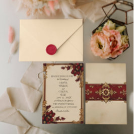 Viktorianisch Burgundy Deep Red Floral Einladung