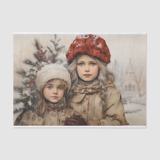Viktorianisch Children Vintage Weihnachtsdekoupage Seidenpapier (Vorderseite)