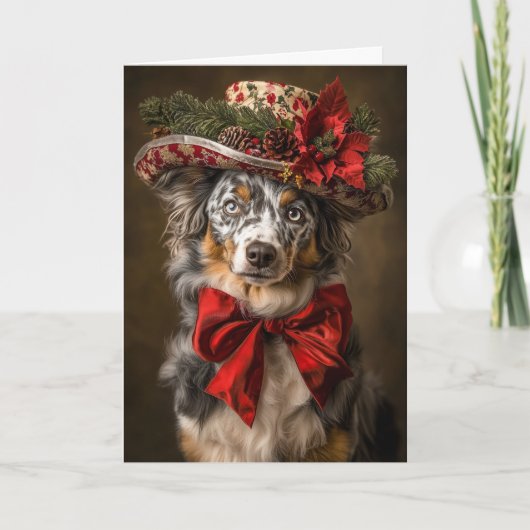 Viktorianisch Christmas Blue Merle Aussie Feiertagskarte (Vorderseite)