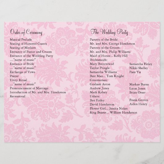 Viktorianisch Damask Hochzeitsprogramm (Rückseite)