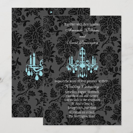 Viktorianisch Damask Wedding Einladung (Türkis) (Vorne/Hinten)