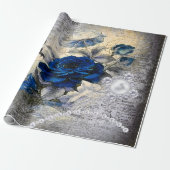 Viktorianisch Dark Blue Rose Ephemera Geschenkpapier (Ungerollt)