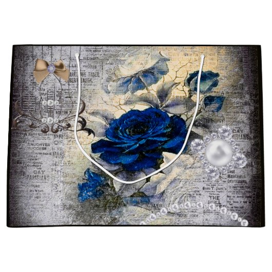 Viktorianisch Dark Blue Rose Ephemera Große Geschenktüte (Vorderseite)