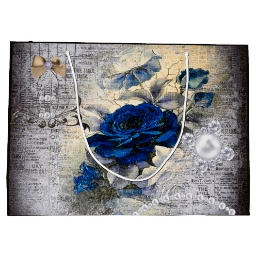 Viktorianisch Dark Blue Rose Ephemera Große Geschenktüte (Rückseite)