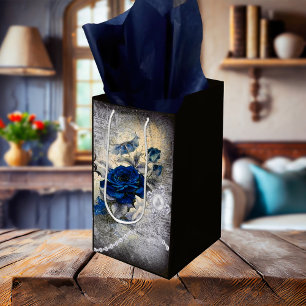 Viktorianisch Dark Blue Rose Ephemera Mittlere Geschenktüte