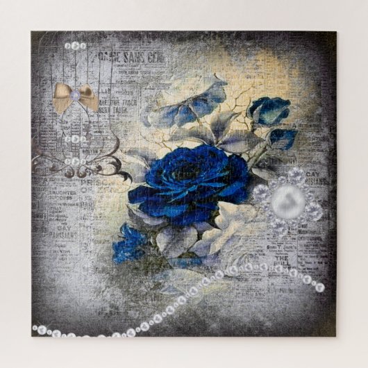 Viktorianisch Dark Blue Rose Ephemera Puzzle (Vertikal)
