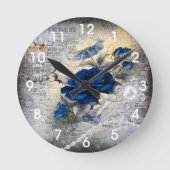 Viktorianisch Dark Blue Rose Ephemera Runde Wanduhr (Vorderseite)