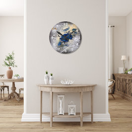 Viktorianisch Dark Blue Rose Ephemera Runde Wanduhr