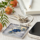 Viktorianisch Dark Blue Rose Ephemera Schlüsselanhänger (Vorderseite rechts)