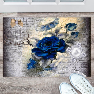 Viktorianisch Dark Blue Rose Ephemera Styled Fußmatte